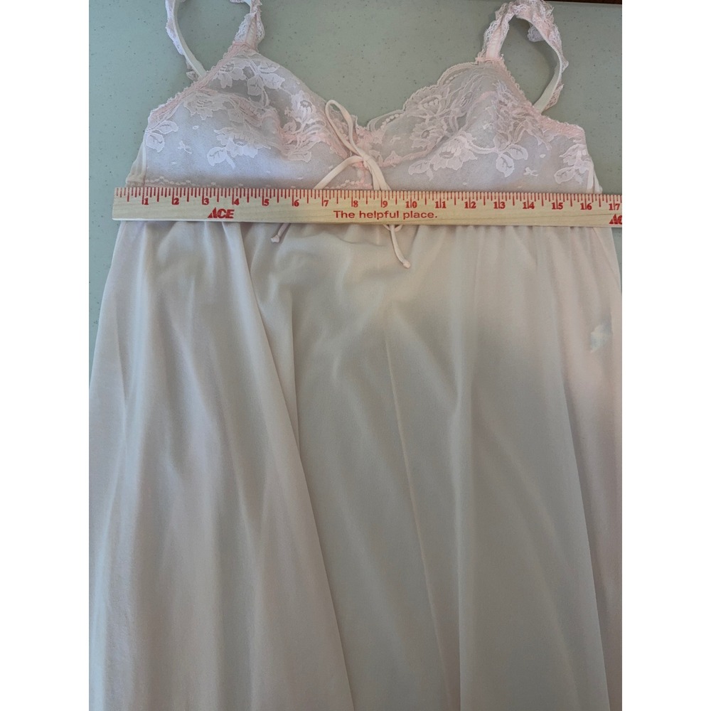 Vintage Pink Lace Bodice Nightgown Maxi Chemise Sleepwear Ruffle Strap Small - Picture 7 of 10